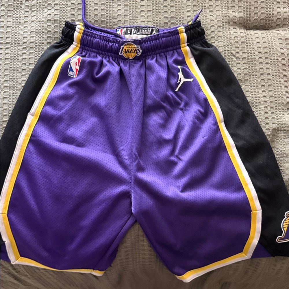 NBA Youth Purple & Black Lakers Basketball Shorts with Yellow Trim